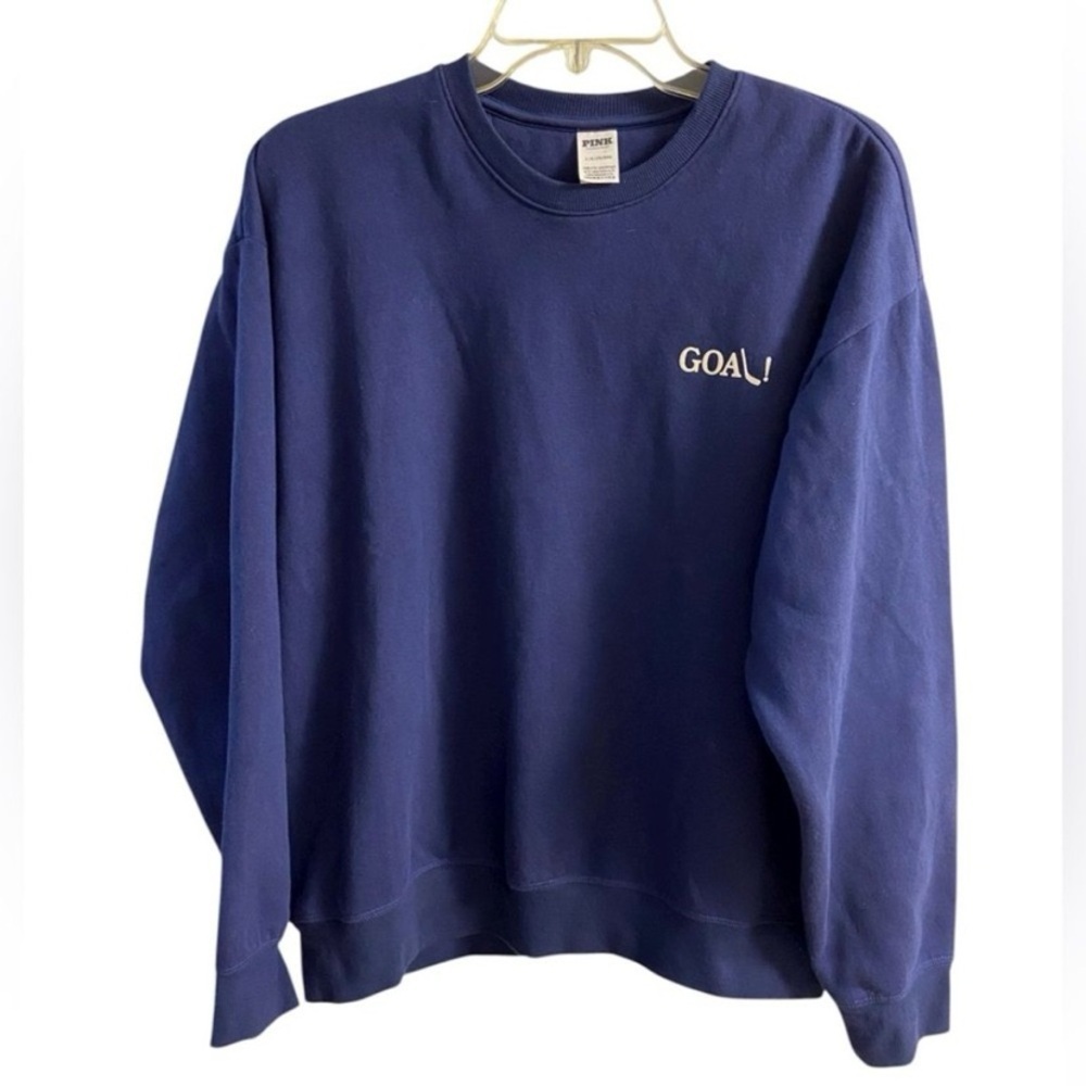 PINK Victoria's Secret Navy Crewneck Sweater hockey Large NWT